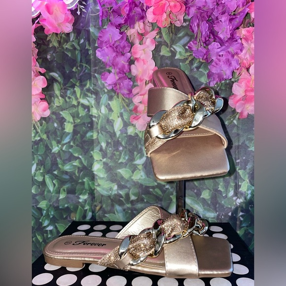 Gold Rhinestone Chain Sandals - Picture 2 of 2